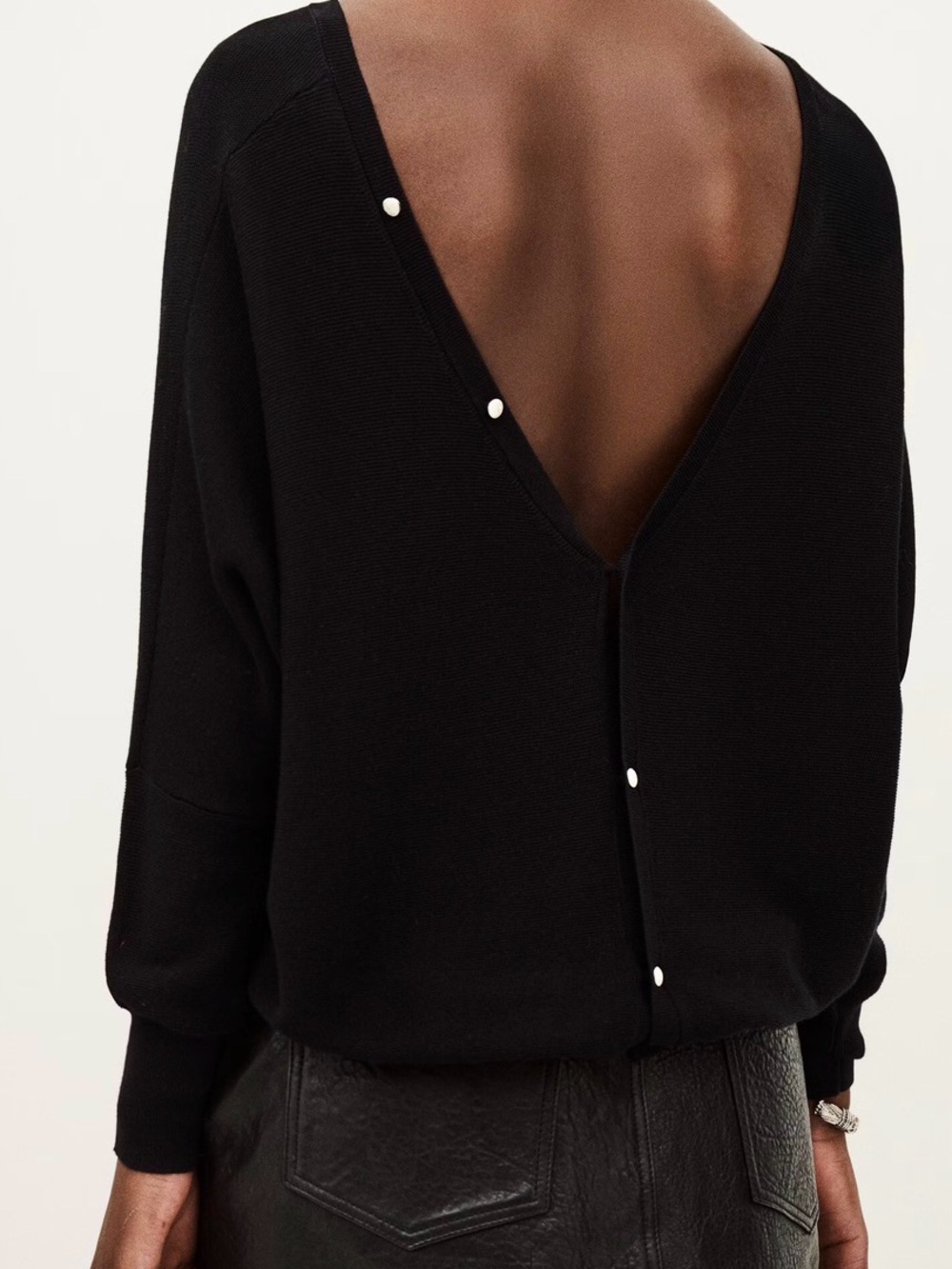 ba&sh Black Deep V-Back Sweater with Button Detail That Open ToThe Back